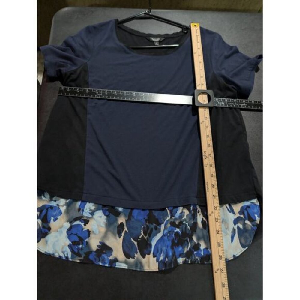 Simply Vera Wang Blouse Women's Shirt Size Large Blue Black Color block Floral